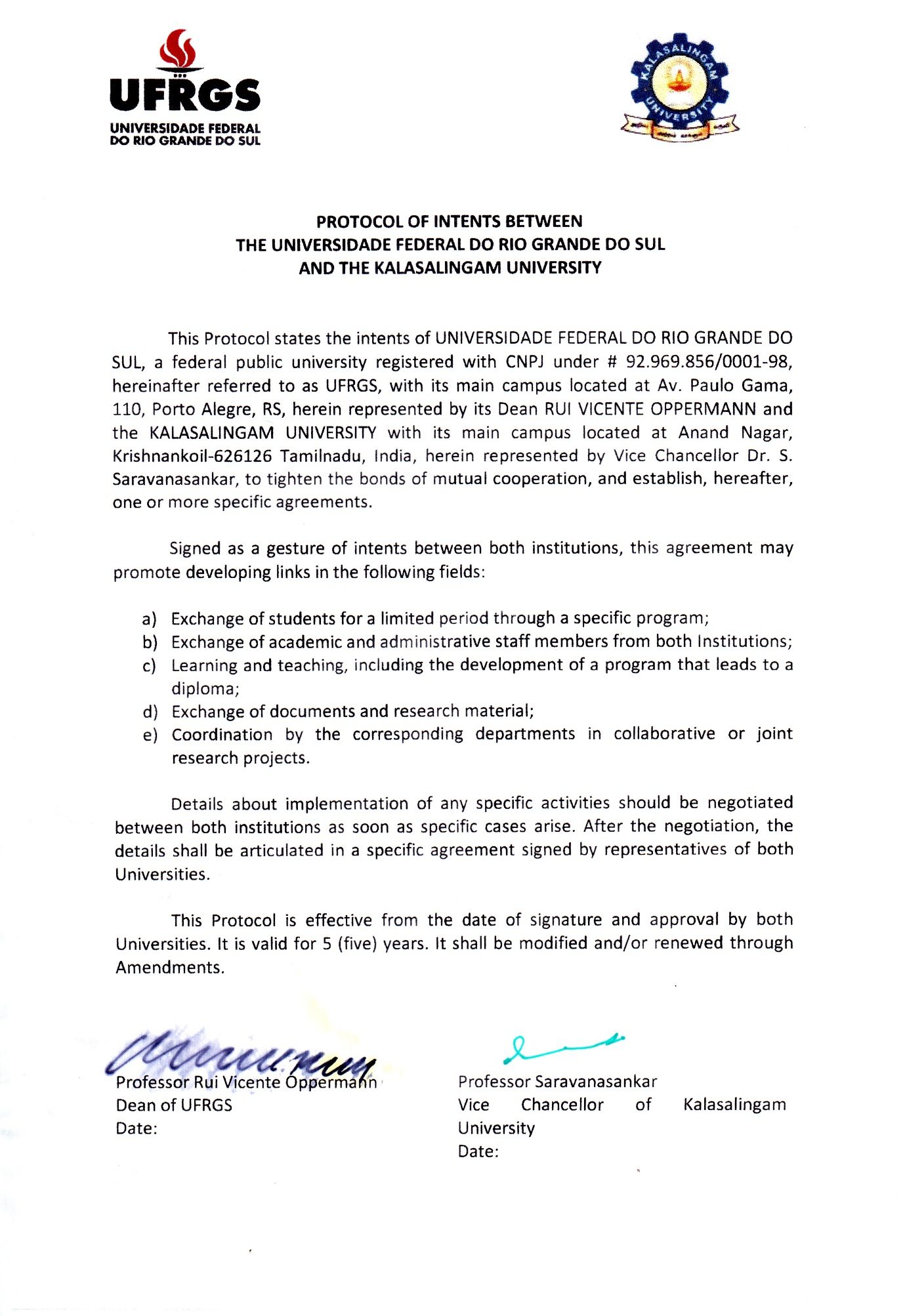 MoU with UFRGS Brazil